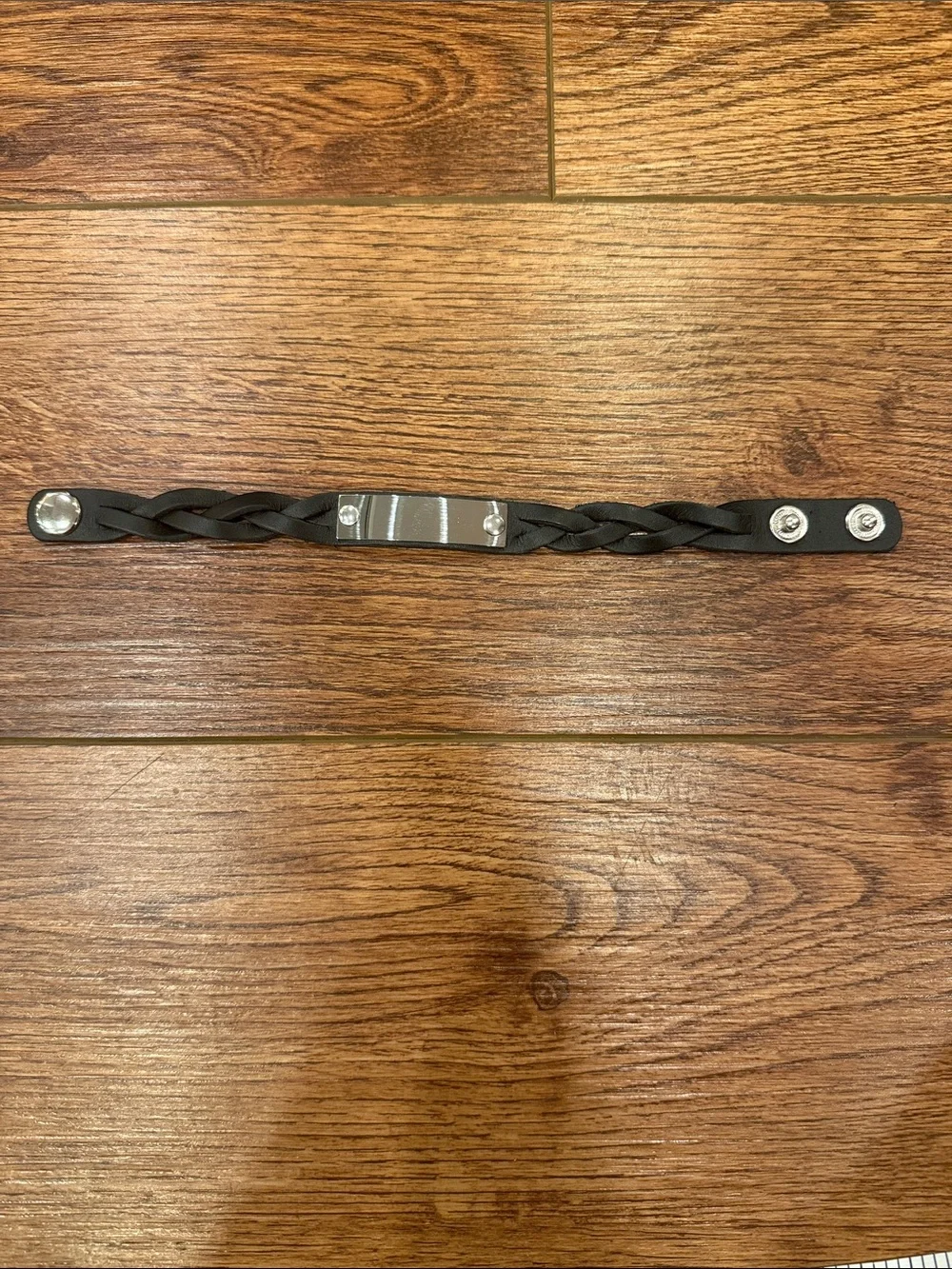 Plunder Black Braided Leather Bracelet with Silver ID Plate